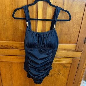 Lands' End Black Ruched Sliming Shaping Women's One Piece Swimsuit